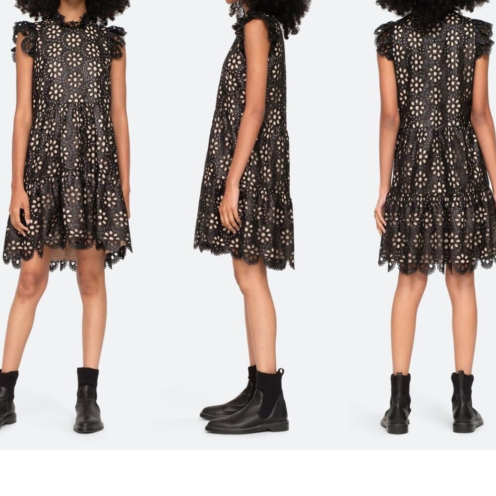 NWT SEA New York Black Eyelet Sequined Shelby Mini Dress Size 6 - Picture 10 of 10